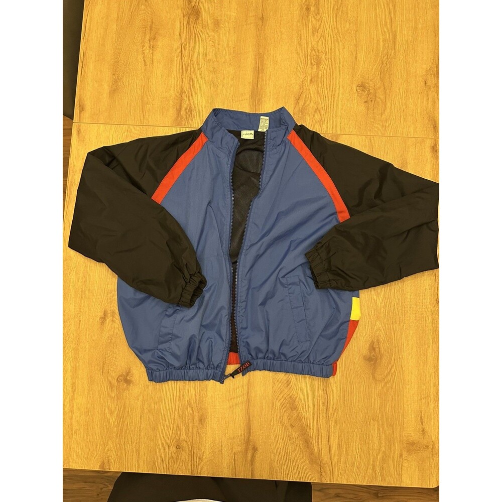 Izod Women L Vintage 90s Retro Windbreaker Colorblock Black Red Blue Zipper